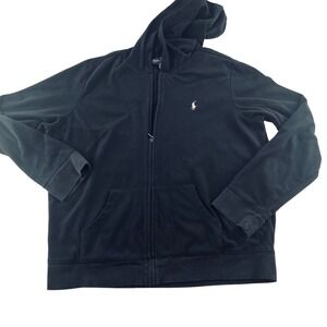 Ralph Lauren Fleece Jacket Hoodie full‎ zip Women's Large Black Lightweight